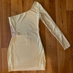 Sequin studded one shoulder bodycon dress